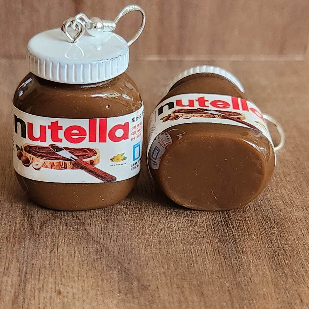 Handmade Miniature Jar Earrings Brown White Novelty Foodie 3D Dangle Jewelry - Picture 7 of 9